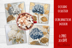 Hydrangea Sublimation Square coaster design Watercolor Product Image 1
