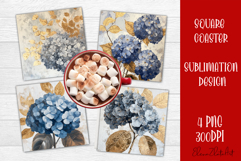 Hydrangea Sublimation Square coaster design Watercolor Product Image 1