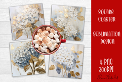 Hydrangea Sublimation Square coaster design Watercolor Product Image 1