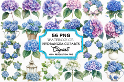 Hydrangea Watercolor Cliparts Bundle PNG Product Image 1