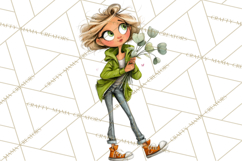 Green Aesthetic Wardrobe Clipart Hygge Girl PNG Product Image 2
