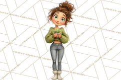 Green Aesthetic Wardrobe Clipart Hygge Girl PNG Product Image 4
