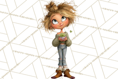 Green Aesthetic Wardrobe Clipart Hygge Girl PNG Product Image 2