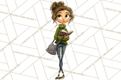Green Aesthetic Wardrobe Clipart Hygge Girl PNG Product Image 3