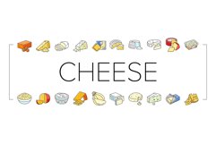 cheese food slice piece dairy icons set vector Product Image 1