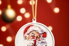 Retro Christmas Round Ornament PNG - Santa Claus Sublimation Product Image 2