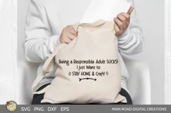 sarcastic svg quote being used on a canvas tote bag held by a woman