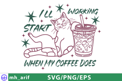 Cat Iced Coffee Funny Hand-drawn PNG SVG Design Product Image 1