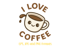 I Love Coffee logo slogan Illustration PNG Mascot EPS Retro