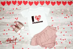 I love dachshund with red heart shape with dog silhouette in different poses is funny quote compatible with cutting machines cCricut, Silhouette