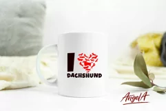 I love dachshund with red heart shape with dog silhouette in different poses is funny quote compatible with cutting machines cCricut, Silhouette