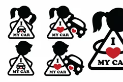 I love My car Sticker, Car Decal, Cute Car Sign SVG Set Product Image 2