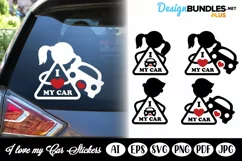 I love My car Sticker, Car Decal, Cute Car Sign SVG Set Product Image 1