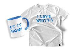 i love winter lettering on t-shirt and mug