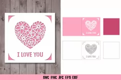 I Love You Card SVG,Flower Heart Card,Valentines Card SVG Product Image 1