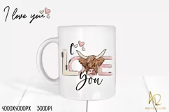 I Love You Highland Cow Sticker| Valentine's Day Sublimation Product Image 2