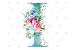 Spring Watercolor Letter. Monogram I. Sublimation Design Product Image 2