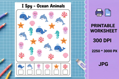 Ocean animals sea kids activity I Spy printable worksheet Product Image 1