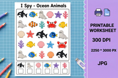 Ocean animals kids activity I Spy printable worksheet Product Image 1
