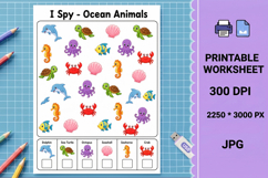 Ocean animals sea creatures kids I Spy printable worksheet Product Image 1