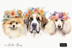Watercolor Dogs with Flower Crowns Clipart | Watercolor Dog Product Image 1