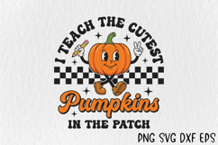 I Teach the Cutest Pumpkins SVG, Retro Teacher Fall PNG Product Image 1