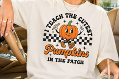 I Teach the Cutest Pumpkins SVG, Retro Teacher Fall PNG Product Image 3