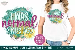 I was Normal 2 Kids Ago text over a leopard wood teal ombre floral background shown on a white t-shirt worn by a woman