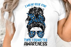 I Wear Blue for Type 1 Diabetes Awareness Messy Bun Svg Png Product Image 1