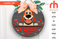 i woof you svg, valentines hanger svg, dog heart svg, welcome sign svg, valentine dog sign svg, layered sign svg, 14 february door sign, round hanging sign svg, pet sign cut file, laser cut file, valentine circle svg, love porch sign svg, seasonal door