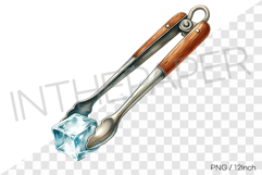 Metal tongs picking up a single square ice cube watercolor Product Image 1