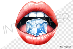Sensual red lips biting down on a cold ice cube PNG Clipart Product Image 1