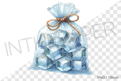 Ice cubes packed inside a transparent clear vinyl pouch PNG Product Image 1
