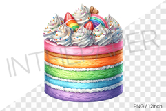 Colorful layered rainbow ice cream cake PNG dessert clipart Product Image 1