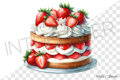 Layered fresh strawberry whipped cream cake PNG dessert art Product Image 1