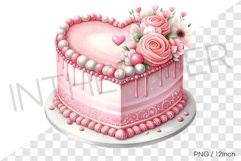 Lovely heart shaped pink rose ice cream cake PNG dessert art Product Image 1