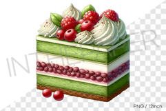 Matcha green tea red bean berry ice cream cake PNG dessert Product Image 1