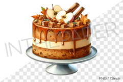 Autumn apple and caramel syrup ice cream cake PNG dessert Product Image 1