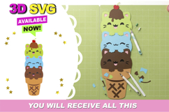 Ice Cream cats 3D SVG Product Image 1