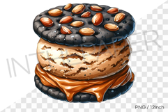 Nutty dark cookie caramel ice cream sandwich PNG dessert art Product Image 1