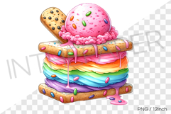 Rainbow waffle pink scoop ice cream sandwich PNG dessert art Product Image 1