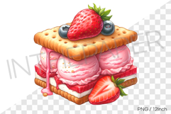 Crispy biscuit strawberry berry ice cream sandwich PNG art Product Image 1