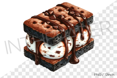 Chocolate brownie vanilla ice cream sandwich PNG dessert art Product Image 1
