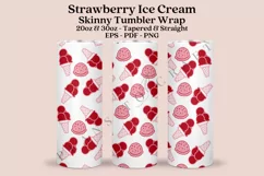 ice cream strawberry skinny tumbler sublimation design for 20oz and 30oz skinny tumbler sublimation wrap