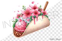 Pink cherry blossom decoration ice cream taco PNG dessert Product Image 1