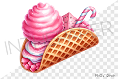 Pink soft serve waffle candy cane ice cream taco PNG dessert Product Image 1