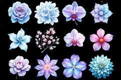 Ice Crystal Flowers PNG, Frozen Flower Clipart, Watercolor Ice Flowers, Frost Flower Clipart, Icy Floral PNG, Crystal Petal Clipart, Winter Flower Watercolor, Frozen Rose PNG, Ice Texture Floral, Arctic Flower Clipart, Frosted Botanical PNG, Neon Icy Flow