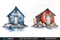 Beach Houses,Clipart WatercoCozy Beaches, Whimsy and Colorful,Watercolor clipart,