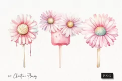 Watercolor Pink Floral Ice Cream | Wedding PNG Product Image 1