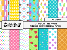 SUMMER ICE CREAM Digital Paper and Clipart Kids PNG Product Image 2